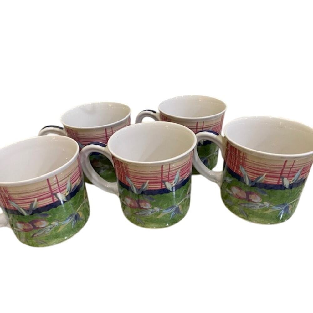 Tracy Porter Stonehouse Farm Collection Set of 5 Coffee Cups Mugs Green Red - Picture 2 of 9